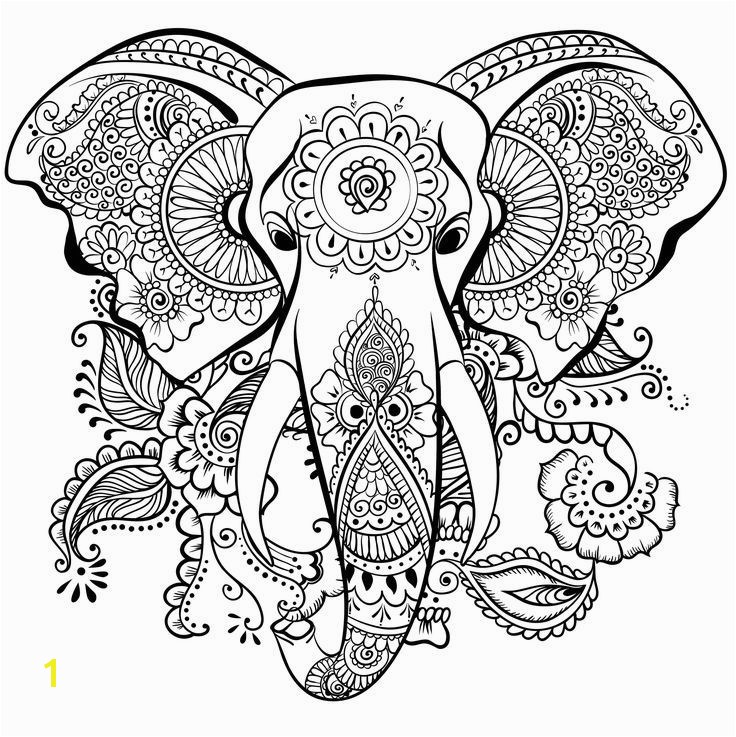 Elephant mandala henna coloring page
