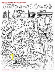 Sleepy Santa Hidden Picture Activity Christmas Coloring Page