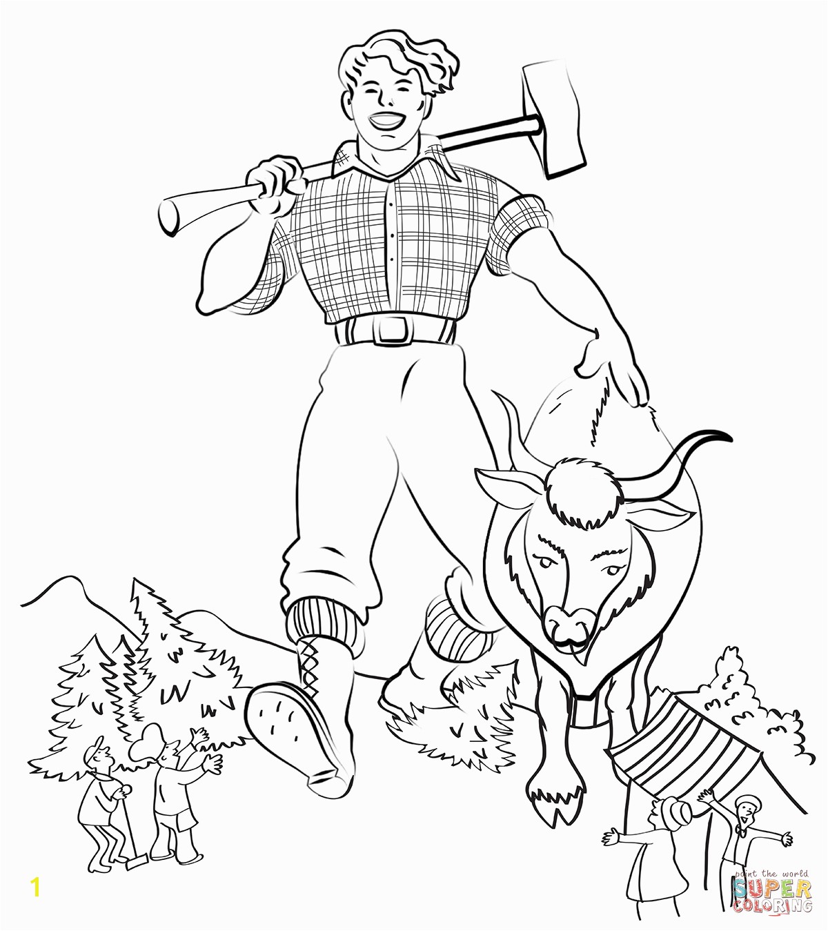 Paul Bunyan and Babe Coloring Page | divyajanan