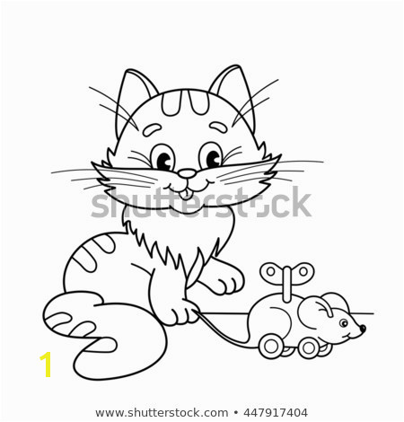 Coloring Page Outline cartoon cat with toy clockwork mouse Coloring book for kids