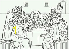 The Last Supper Maundy Thursday and the instituting of Holy munion with Judas leaving the room Bible coloring page