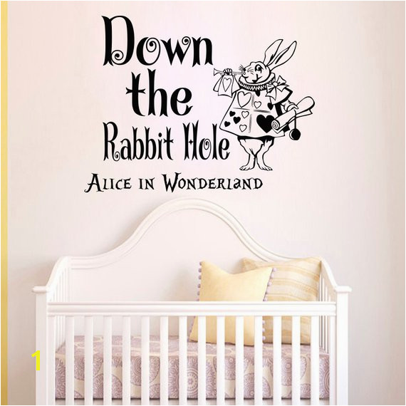 Wall Decals Quotes Alice in Wonderland Down The Rabbit Hole Sayings White Rabbit Wall Decal Murals N