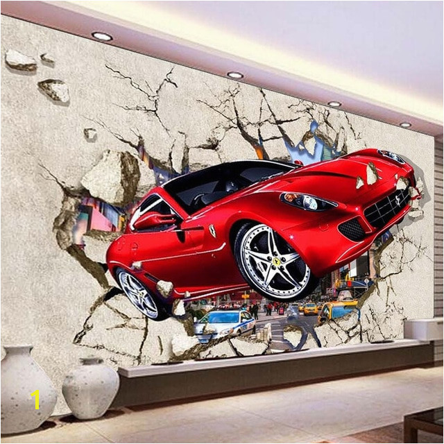 Custom Mural Wallpaper 3D Red Car Broken Wall Wallpaper Cartoon Kids Bedroom Living Room Home