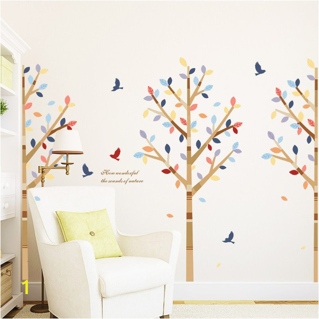 Clearance Wall Murals Colorful Tree Flying Birds Wall Stickers Living Room Decor Vinyl