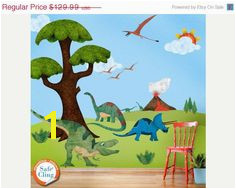 SALE TODAY Dinosaur Wall Stickers Decals for Dinosaur Theme Room Wall Mural JUMBO Set