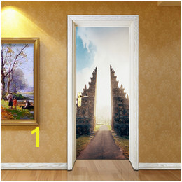 Removable Door Murals UK 2pcs set Building 3D Door Sticker Wall Mural Abstract Art Wallpaper