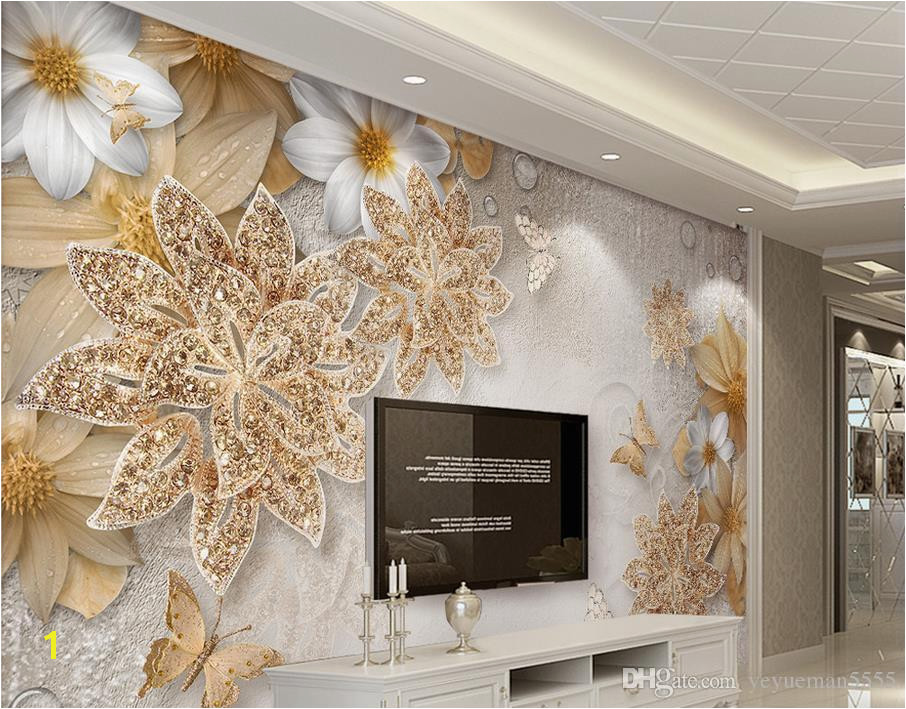 Electronic Wall Murals Jewelry Flower butterfly Mural Wallpaper Modern Bedroom
