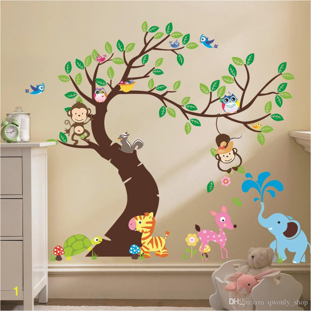 Jungle Wall Mural for Nursery Oversize Jungle Animals Tree Monkey Owl Removable Wall Decal