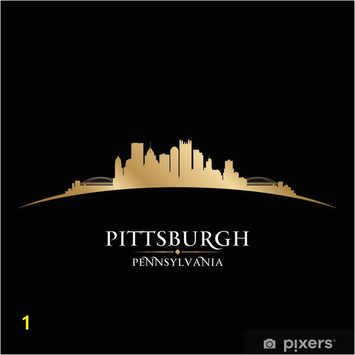 Pittsburgh Pennsylvania city skyline silhouette black background Vinyl Wall Mural America