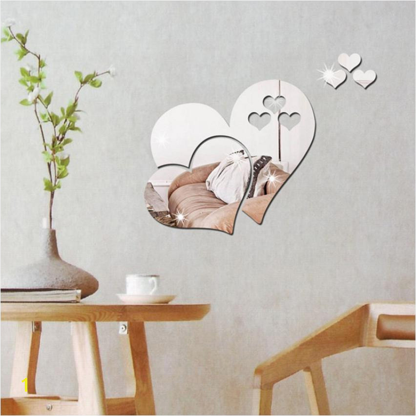Removable Wall Murals for Cheap 2018 3d Mirror Love Hearts Wall Sticker Decal Diy Home Room Art