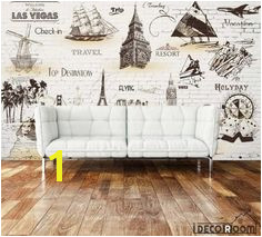 White Brick Wall Sepia Drawings Travel Holiday Boats Cities Living Room Art Wall Murals Wallpaper Decals Prints Decor