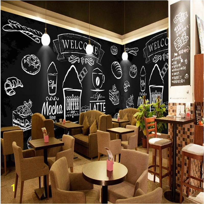 photo wallpaper Hand painted chalk painted fried chicken burger wall western fast food shop coffee cafe