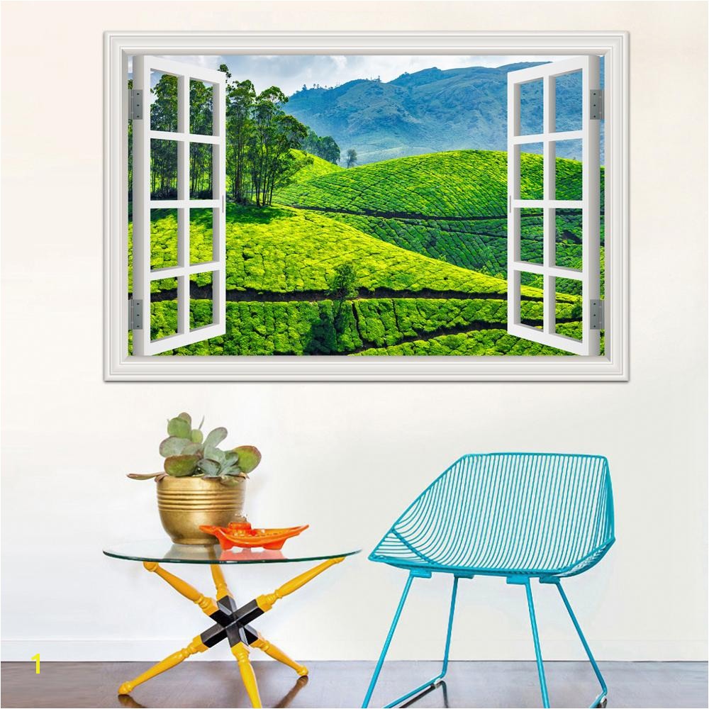 Window Cling Murals 3d Window Decal Wall Sticker Green Tea Garden Beautiful Landscape