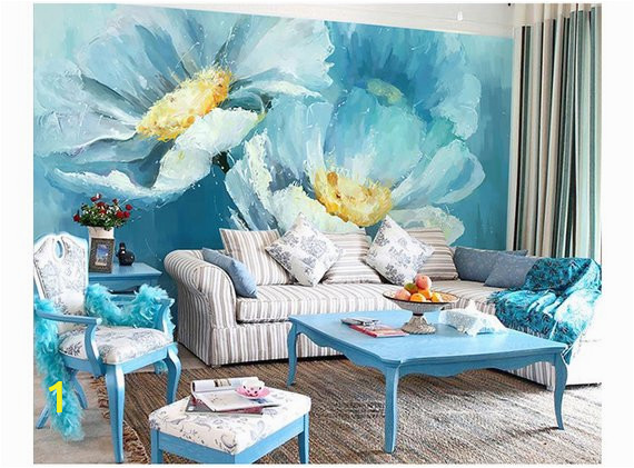 3d Floral Wall Murals 3d Floral Wall Seam Wallpaper Blue Lotus Wall Mural Floral