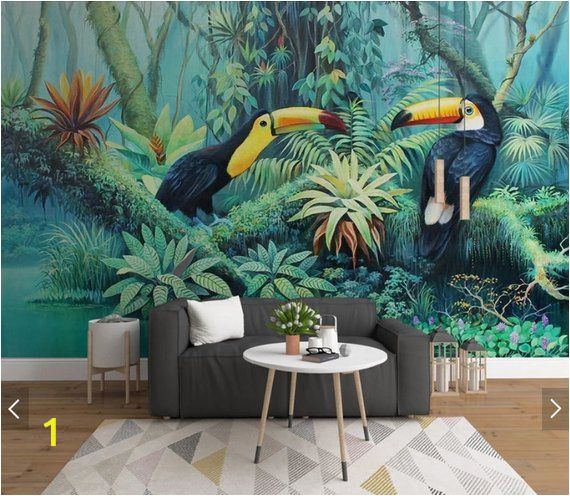 3d Photo Wall Murals Tropical toucan Wallpaper Wall Mural Rainforest Leaves