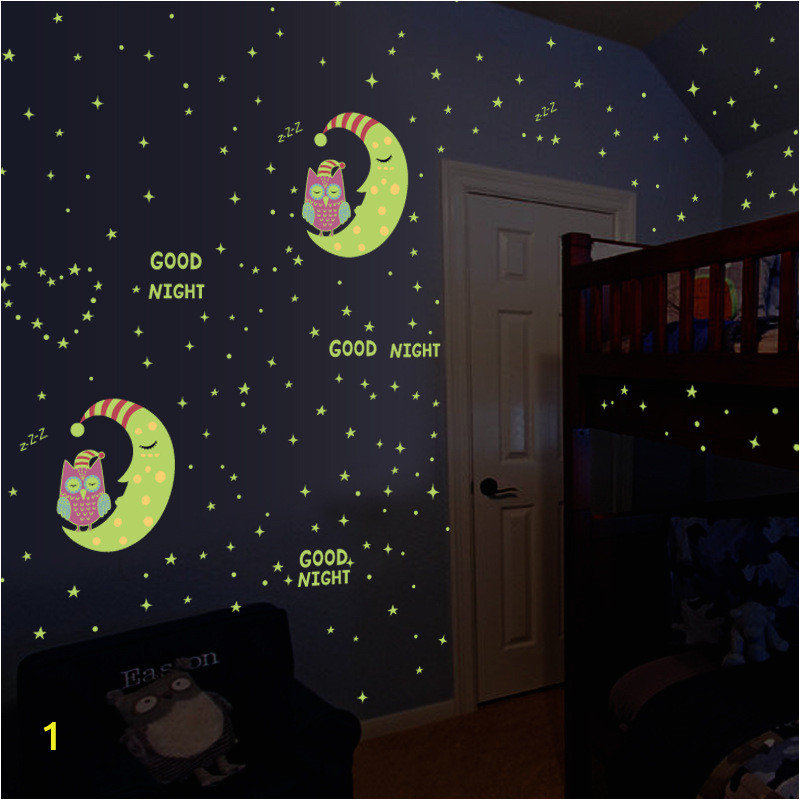 Adhesive Wall Decor Mural Sticker Luminous Sticks Owl Moon Stars 3d Wallpaper Wall Stickers