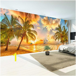Beach Hut Wall Mural Custom Wall Mural Non Woven Wallpaper Beach Sunset Coconut Tree Nature Landscape Backdrop Wallpapers for Living Room