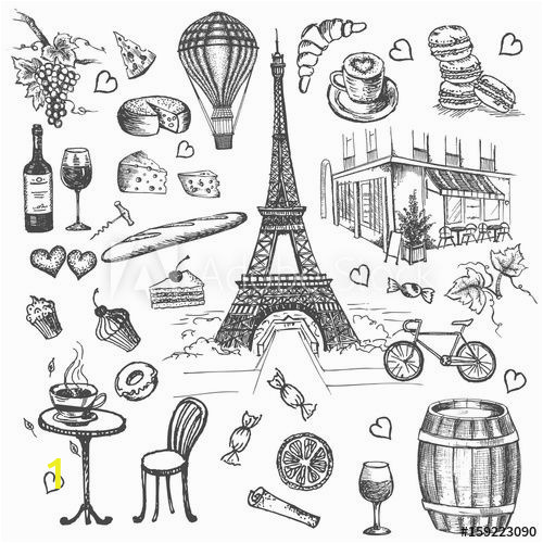 Black and White Wall Murals Of Paris Set Of Hand Drawn French Icons Paris Sketch Illustration