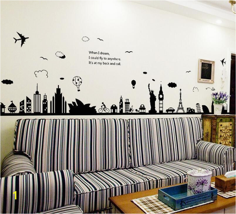 Cheap Kitchen Wall Murals City Silhouette Removable Wall Sticker Room Mural Decal Home