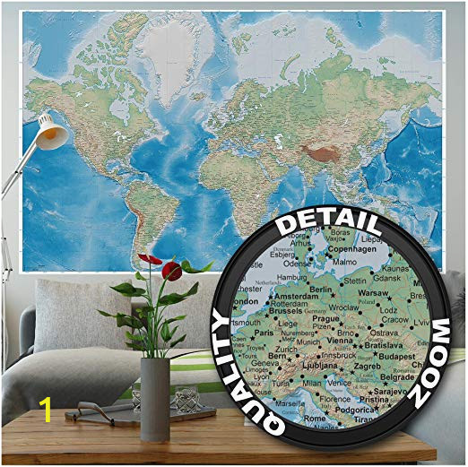 City Map Wall Mural Mural – World Map – Wall Picture Decoration Miller Projection In Plastically Relief Design Earth atlas Globe Wallposter Poster Decor 82 7 X 55