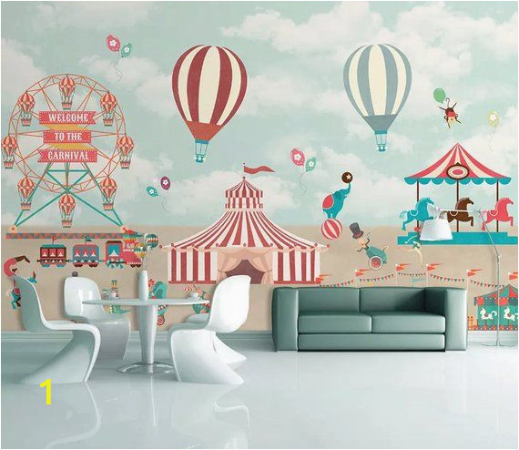 Hot Air Balloon Wall Mural Kids Wallpaper Red Circus Wall Mural Amusement Park Wall Art