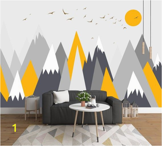 Kids Mountain Wall Mural Grey Geometry Mountain Wallpaper Abstract Mountain with