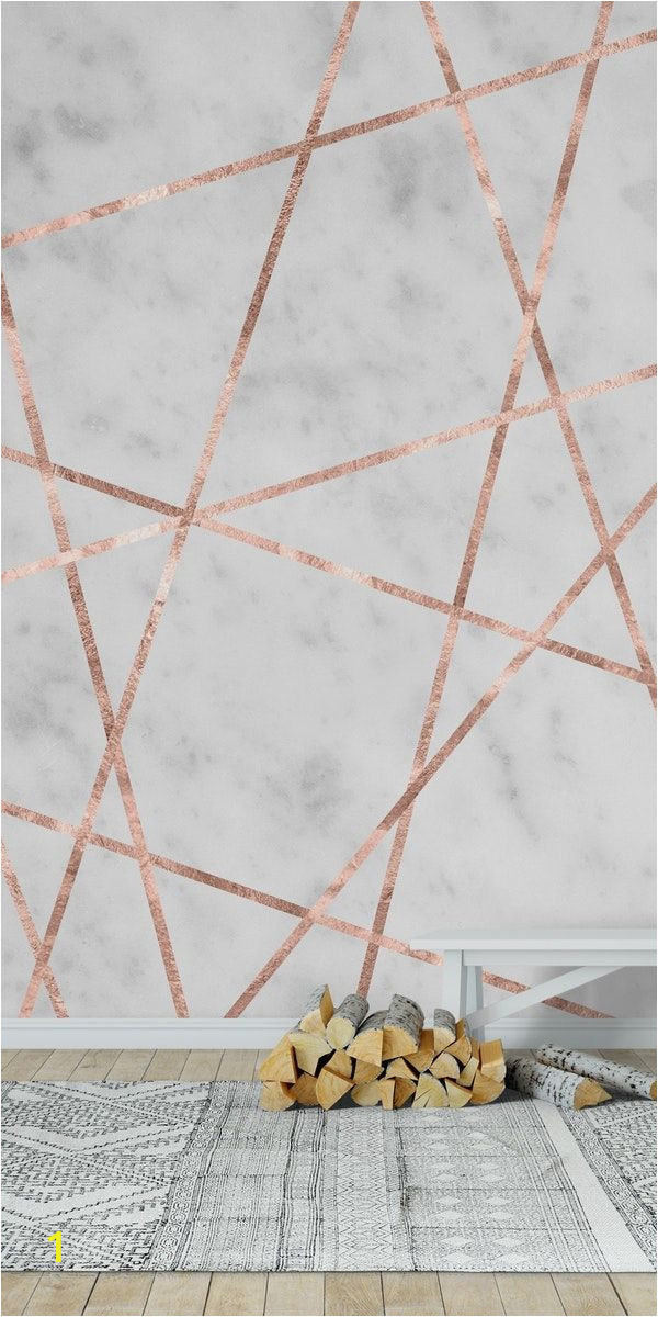 Marble Effect Wall Mural White Marble Rose Gold Geo 1 Wall Mural Wallpaper Art