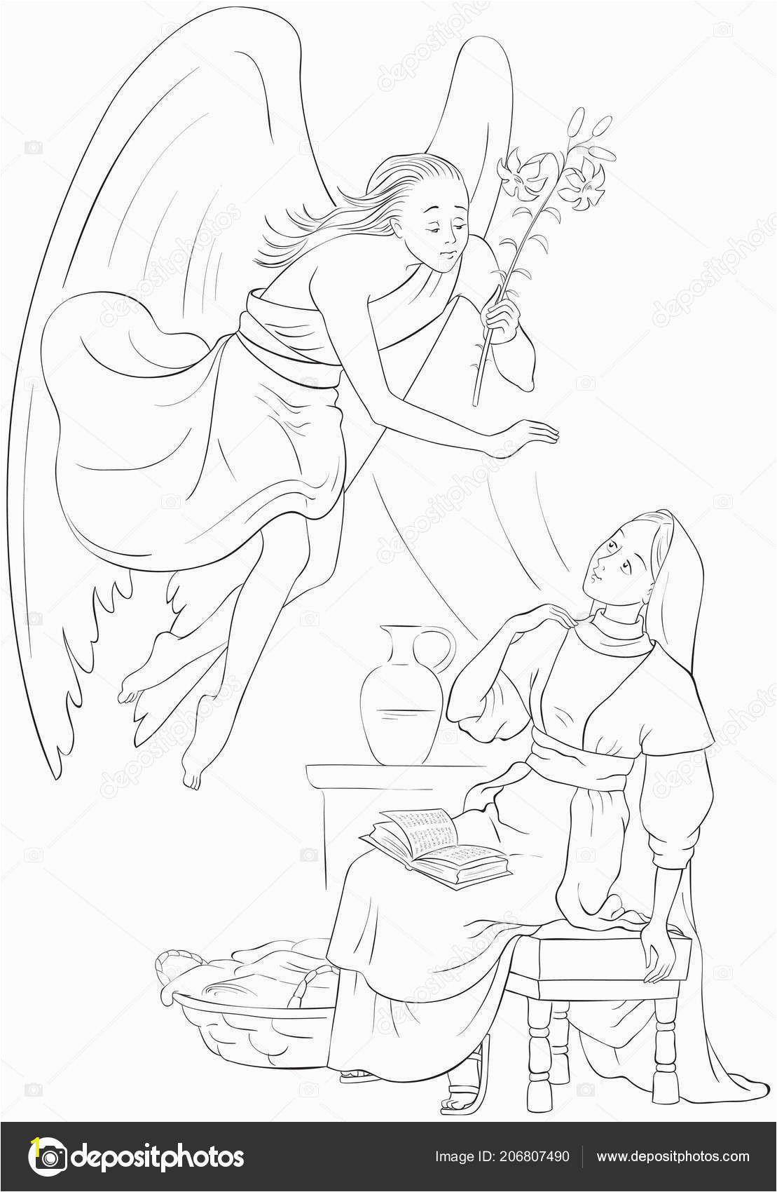 Мария и ангел раскраска