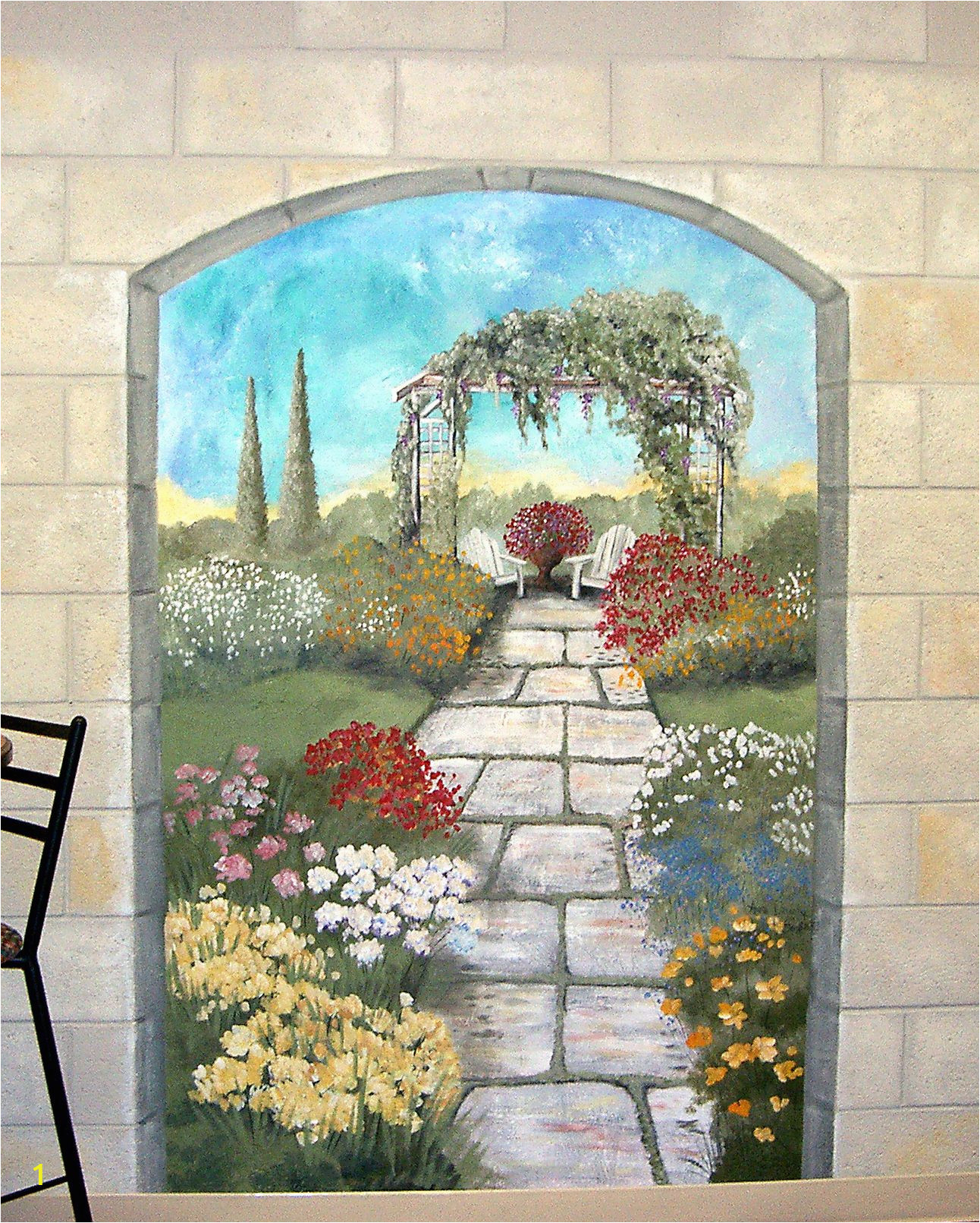 Mural Painting On Concrete Wall Garden Mural On A Cement Block Wall Colorful Flower Garden