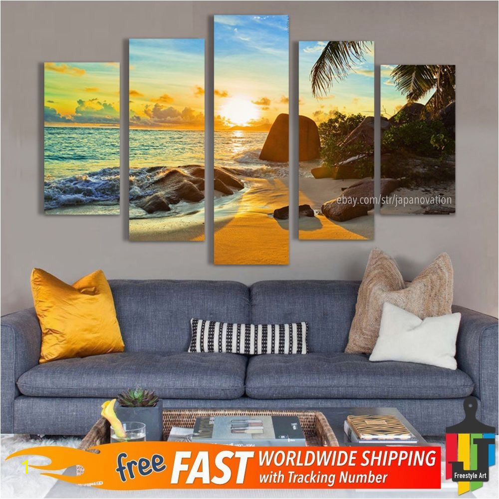 Ocean Sunset Wall Murals 5 Pieces Home Decor Canvas Print Wall Art Ocean Sunset Beach