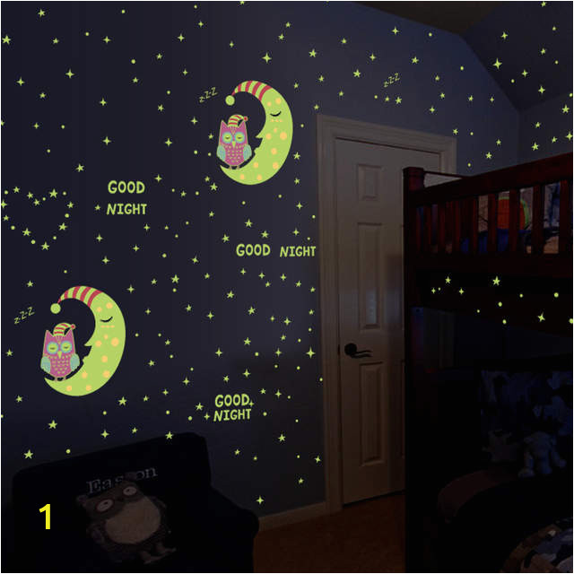 Luminous Owl Moon Star Wall Sticker Stars Glow For Kids Rooms Glow in the Dark Home 640x640q70