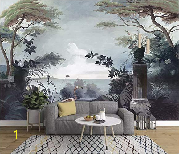 Painted Wall Murals Of Trees Murwall Dark Trees Painting Wallpaper Seascape and Pelican