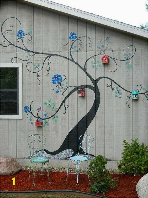 Painting Murals On Exterior Walls Tree Mural Brightens Exterior Wall Of Outbuilding or Home