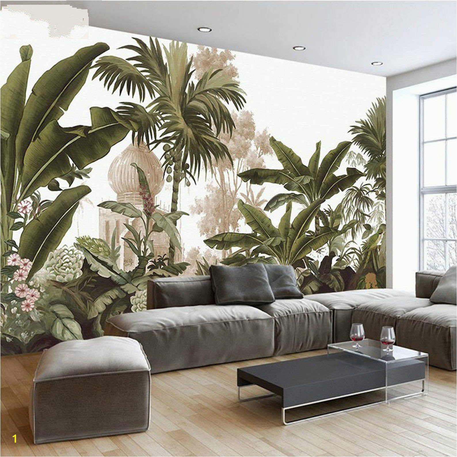 Rain forest Wall Mural Hand Painted Tropical Rainforest forest Wallpaper Wall Mural