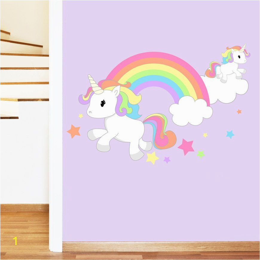 Rainbow Unicorn Wall Mural Rainbow Unicorn & Stars Mural Wall Sticker Girl S