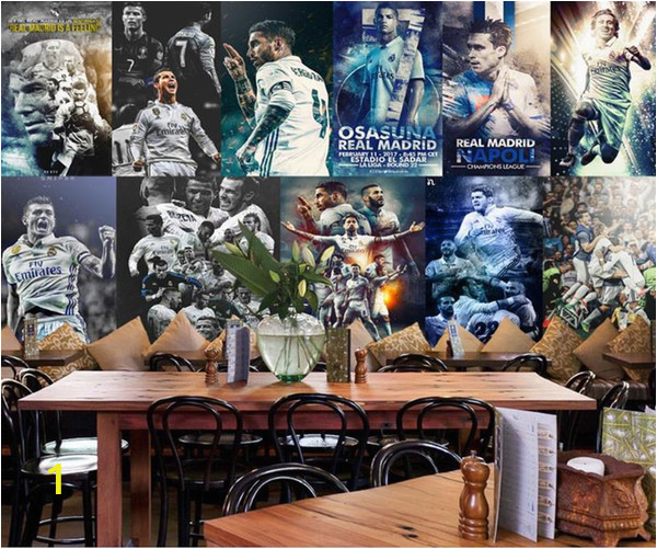 Real Madrid Wall Mural Custom 3d Wallpaper Living Room Mural Real Madrid C Ronaldo Picture Painting Bar sofa Tv Background Wallpaper Non Woven Wall Sticker Free