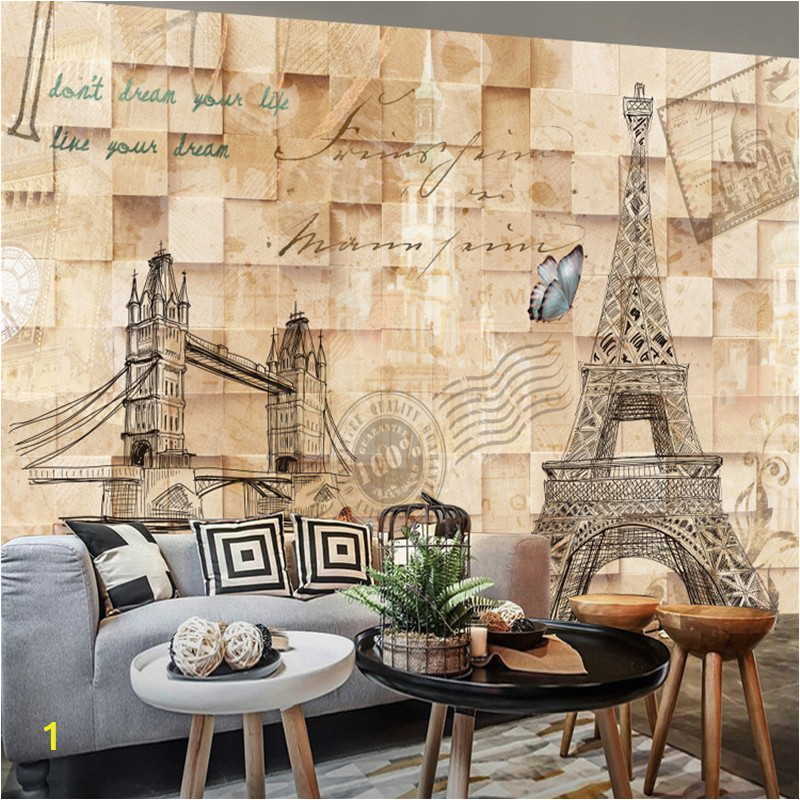 Stone Wall Mural Wallpaper Us $9 15 Off Beibehang Papel De Parede 3d Map Eiffel tower Retro Clothing Store Casual Cafe Restaurant Bar tooling Large Mural Wallpaper In
