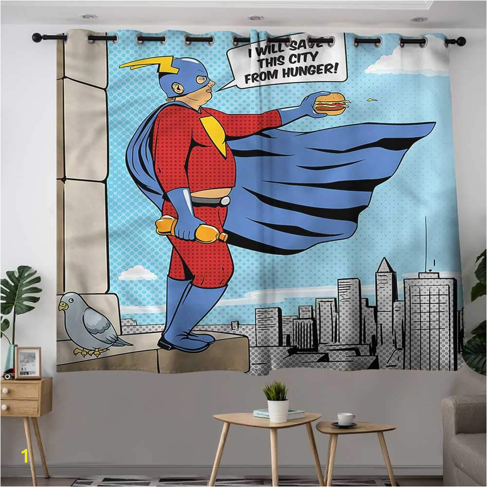 Super Hero Wall Mural Retro Grommet Window Curtain Superhero Fat Man with Burger