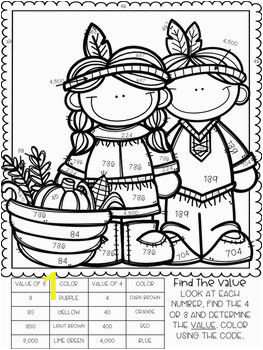Thanksgiving Coloring by Number Pages Free Place Value Color by Number Thanksgiving themed