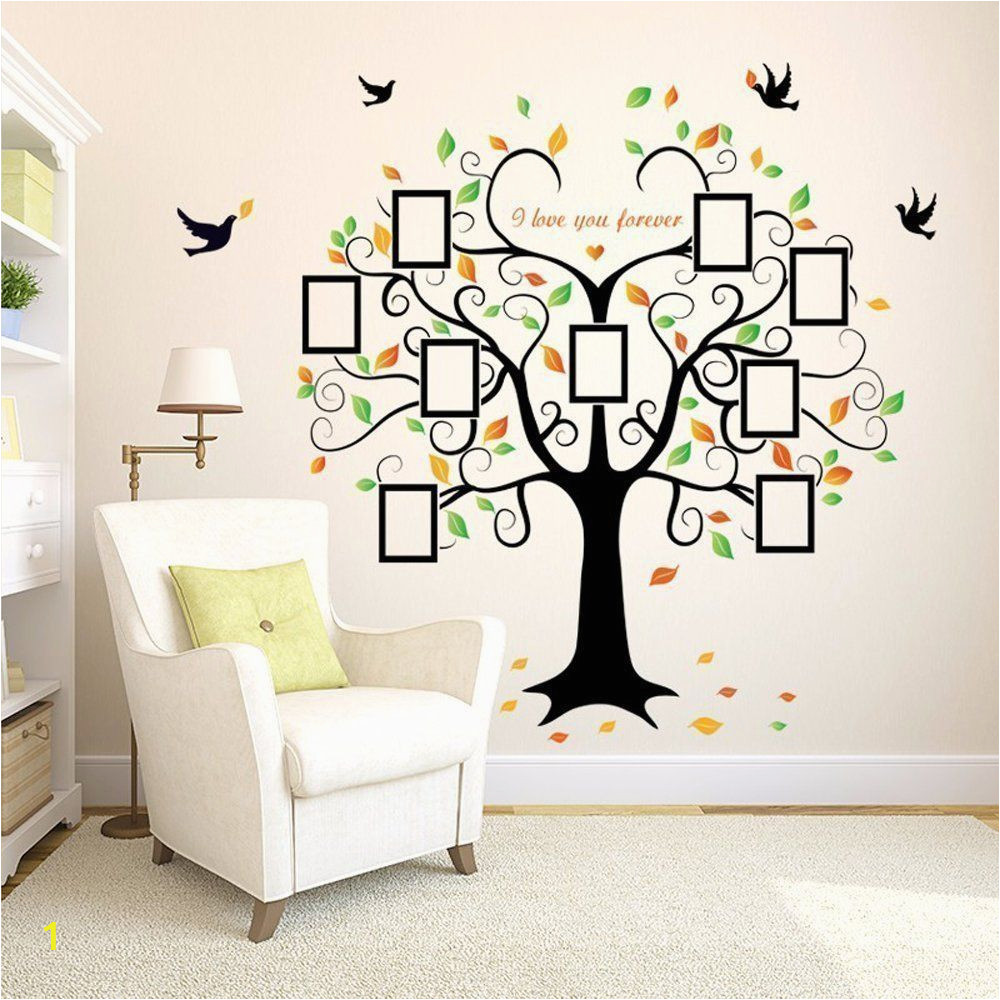 Tree Wall Mural with Picture Frames Family Tree Wall Decal 9 Frames Peel