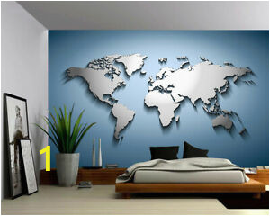Wall Mural Wallpaper Ebay Details About Peel & Stick Mural Self Adhesive Vinyl Wallpaper 3d Silver Blue World Map