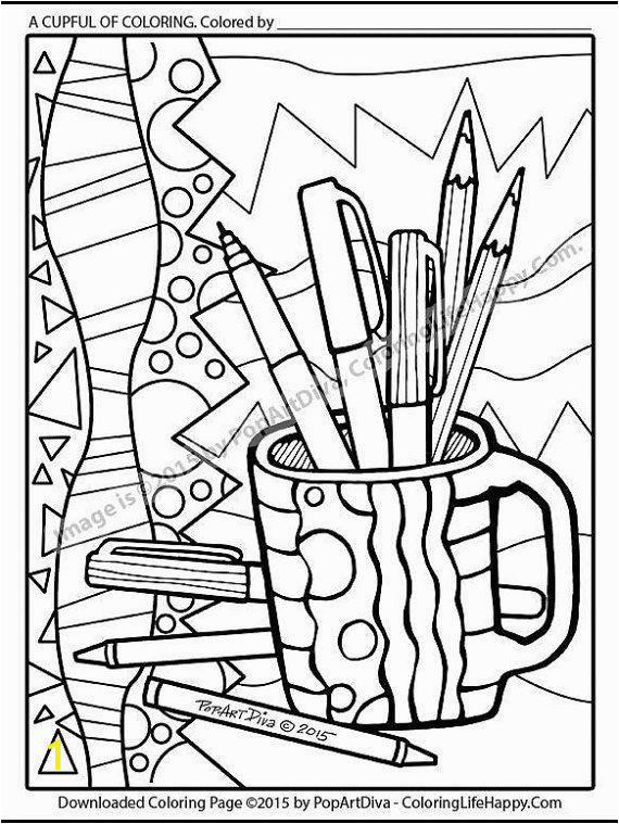 Coloring Pages for Gel Pens A Cup Full Coloring" Featuring the Colored Oencils