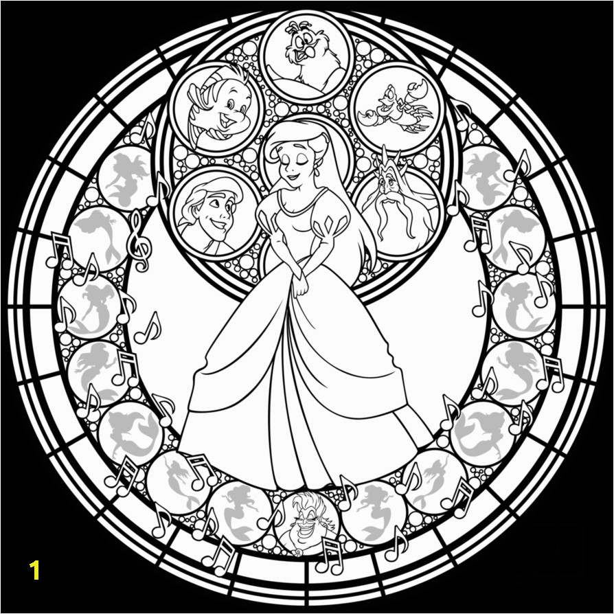 Disney Stained Glass Coloring Pages Stained Glass Ariel Remastered Line Art by Akili
