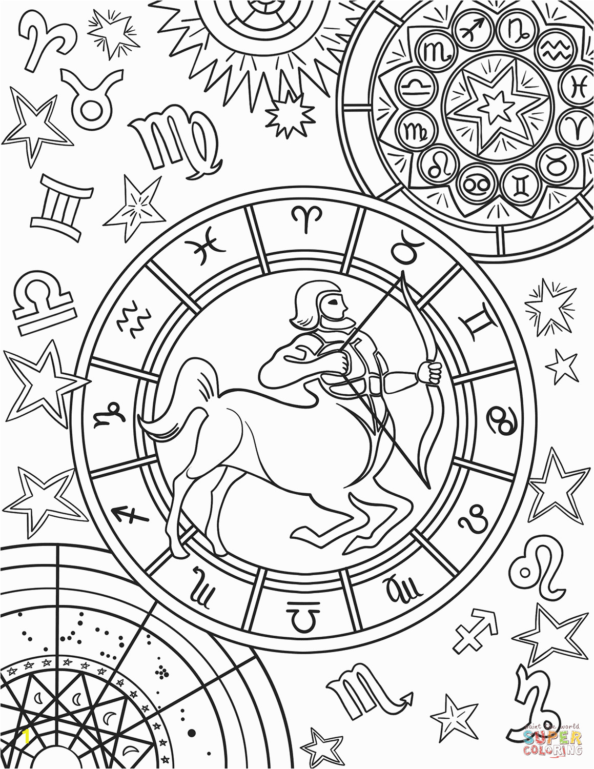 Free Printable Zodiac Coloring Pages Sagittarius Zodiac Sign Coloring Page