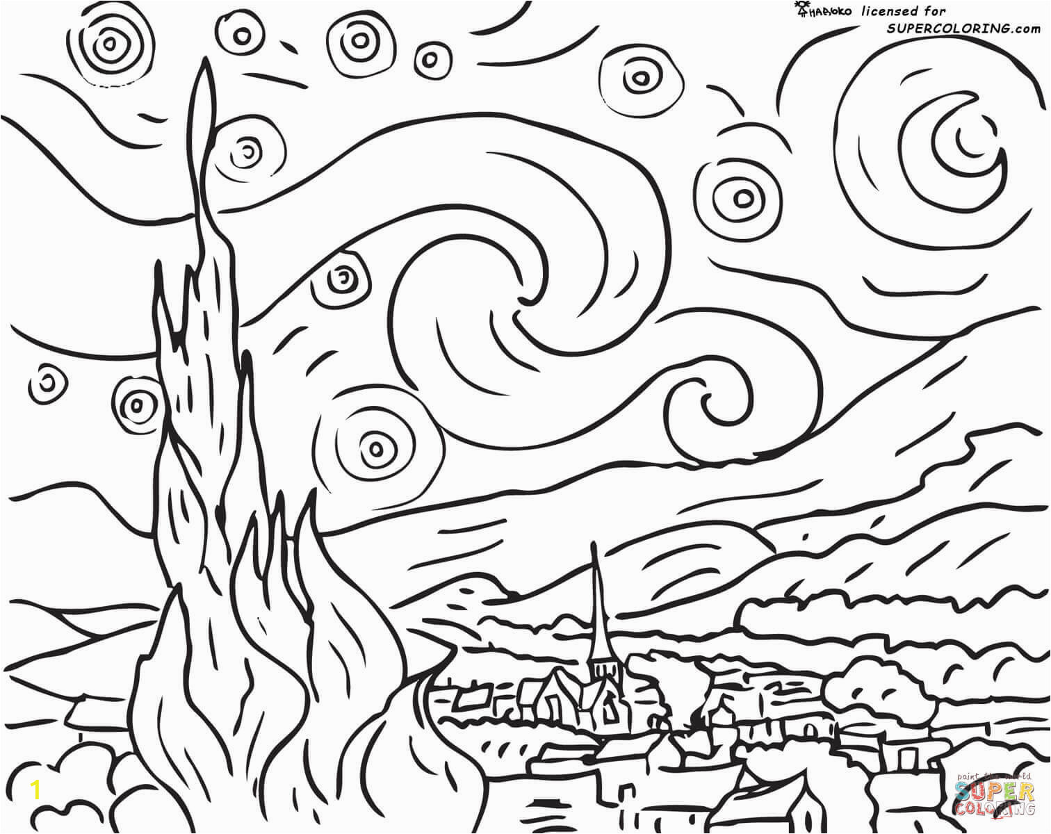 Vincent Van Gogh Starry Night Coloring Page Starry Night by Vincent Van Gogh Coloring Page