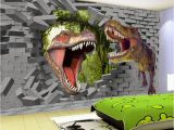 3d Dinosaur Wall Mural Papel De Parede 3d Stereo Cartoon Dinosaur Broken Wall Mural