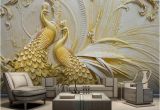 3d Embossed Wall Murals Mural Wallpaper 3d Stereoscopic Embossed Golden Peacock