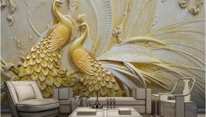 3d Embossed Wall Murals Mural Wallpaper 3d Stereoscopic Embossed Golden Peacock
