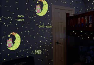 Adhesive Wall Decor Mural Sticker Luminous Sticks Owl Moon Stars 3d Wallpaper Wall Stickers