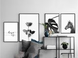 African American Wall Murals 2019 Black and White Horse Flower Wall Art Canvas Poster Print